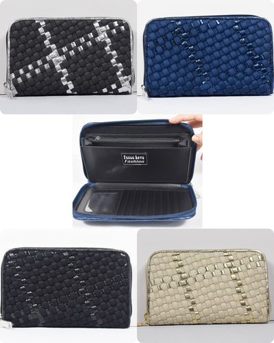 Neoprene Handwoven Wallet w/ Metallic Detailing - Assorted Colors