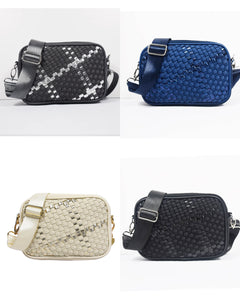 Neoprene Handwoven Crossbody Camera Bag w/ Metallic Detailing - Assorted Colors