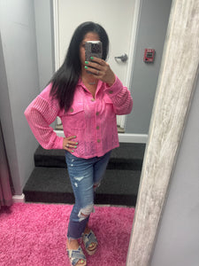 Oversized Lace Shirt Jacket Shacket - PInk or Salmon