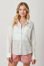 Eyelet Lace Blocked Button Down Shirt - Cotton Candy