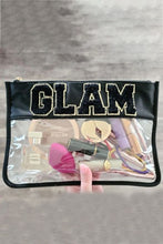 GLAM Chenille Embroidered Clear Zipper Makeup Bag - Black