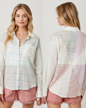 Eyelet Lace Blocked Button Down Shirt - Cotton Candy