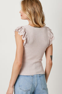 Flutter Crochet Sleeve Sweater Top - Periwinkle or Rose