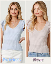 Flutter Crochet Sleeve Sweater Top - Periwinkle or Rose