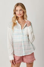 Eyelet Lace Blocked Button Down Shirt - Cotton Candy