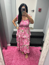 FLORAL TIERED MIDI DRESS - PINK MULTI