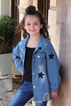 KIDS EMBROIDERED STAR ON DENIM JACKET W/DISTRESSED HEM