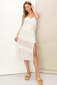 SEARCHING FOR YOU RUFFLED SLEEVELESS MIDI DRESS - BLACK OR OFF WHITE