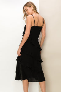 SEARCHING FOR YOU RUFFLED SLEEVELESS MIDI DRESS - BLACK OR OFF WHITE