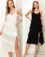 SEARCHING FOR YOU RUFFLED SLEEVELESS MIDI DRESS - BLACK OR OFF WHITE