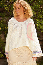 POL V-neck long sleeve peace patch solid sweater - Ivory Multi