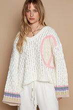 POL V-neck long sleeve peace patch solid sweater - Ivory Multi