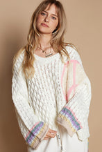 POL V-neck long sleeve peace patch solid sweater - Ivory Multi