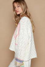 POL V-neck long sleeve peace patch solid sweater - Ivory Multi