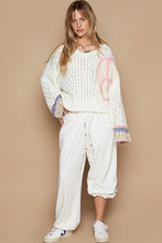 POL V-neck long sleeve peace patch solid sweater - Ivory Multi