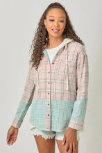 Mystree Plaid Button Up Washed Hoodie Shacket - Washed Rose