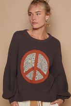 POL Round neck balloon sleeve floral peach sweater - Charcoal