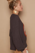 POL Round neck balloon sleeve floral peach sweater - Charcoal