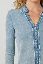 Washed Thermal Button Down Top - Washed Black, Vintage White or Denim Blue