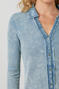 Washed Thermal Button Down Top - Washed Black, Vintage White or Denim Blue