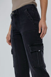 HIDDEN BLACK STRETCH CARGO POCKET STRAIGHT