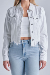 HIDDEN White Fitted Cropped Frayed Jacket