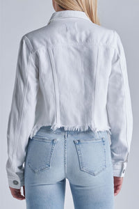 HIDDEN White Fitted Cropped Frayed Jacket
