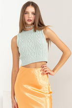 CABLE KNIT CROP SLEEVELESS TOP - MINT