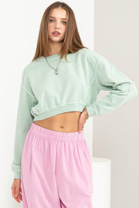 LONG SLEEVE CROP SWEATSHIRT - PINE GREEN OR PINEAPPLE