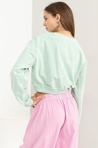 LONG SLEEVE CROP SWEATSHIRT - PINE GREEN OR PINEAPPLE