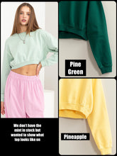 LONG SLEEVE CROP SWEATSHIRT - PINE GREEN OR PINEAPPLE