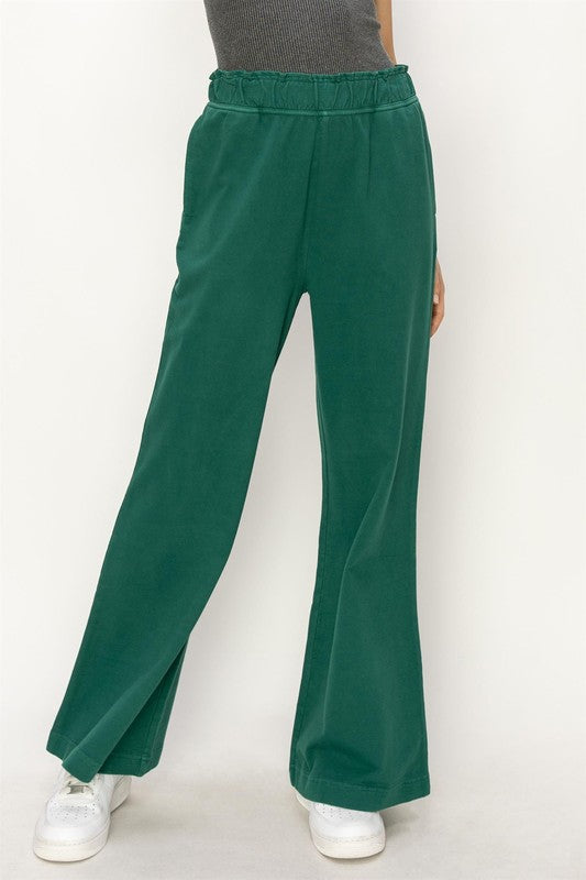 HIGH WAIST FLARE PANTS - PINE GREEN