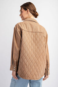 QUILTED BUTTON DOWN JACKET - DENIM OR CAMEL