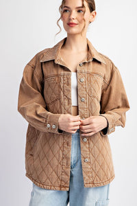 QUILTED BUTTON DOWN JACKET - DENIM OR CAMEL