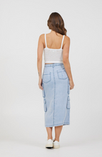 Vintage Havana Washed Denim Tencel Split Front Maxi Skirt