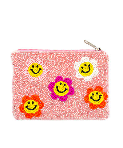 Smile Flower Beaded Coin Pouch