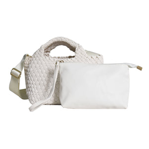 Vegan Woven Petite Crossbody Tote with Removable Pouch