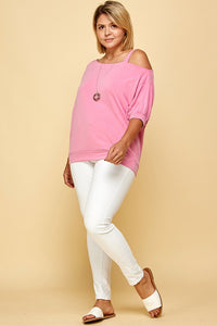 Plus Size Solid One Shoulder Strap Casual Top -Pink or Coral