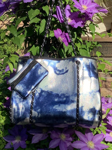 Blue Metallic Silver Tiedye Neoprene Tote