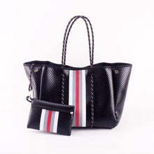 Metallic Black Neoprene with Red & White Stripe Neoprene tote 🖤❤️🤍