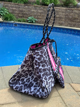 Grey/Black Leopard Neoprene Tote with Pink Stripe