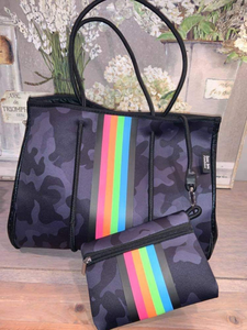 Camo and Rainbow Stripe Neoprene Tote 🌈