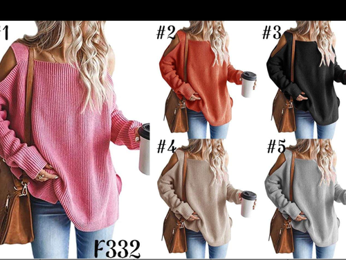 Cold Shoulder Sweater - Assorted Colors -  Orange, Pink, Taupe, Grey