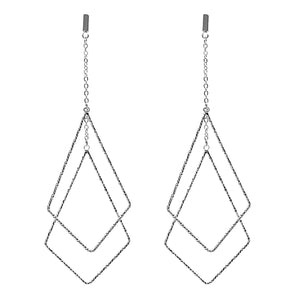 Silver Diamond Cut Geometric Drop 2" Earring