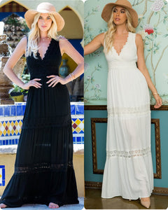 SURPLUS CROCHET LACE WOVEN MAXI DRESS -WHITE OR BLACK