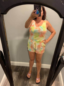 TIE DYE FRENCH TERRY DRAPED CHEST POCKET TANK TOP - Lime/Peach 💚🧡 or Blue /Pink 💙💗