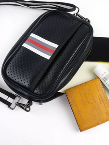 Black Metallic with Red/Grey/White Stripe Neoprene Crossbody Bag