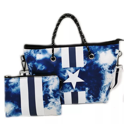 Blue Tie Dye Star Mini Cross Shoulder Neoprene Bag