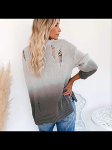 Ripped gradient sweater -  Cobalt Blue, Jade or Latte