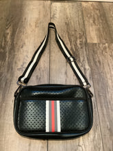 Black Metallic with Red/Grey/White Stripe Neoprene Crossbody Bag